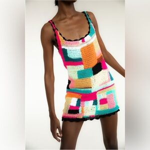 Tach Meryl Multicolor Crochet Mini Dress